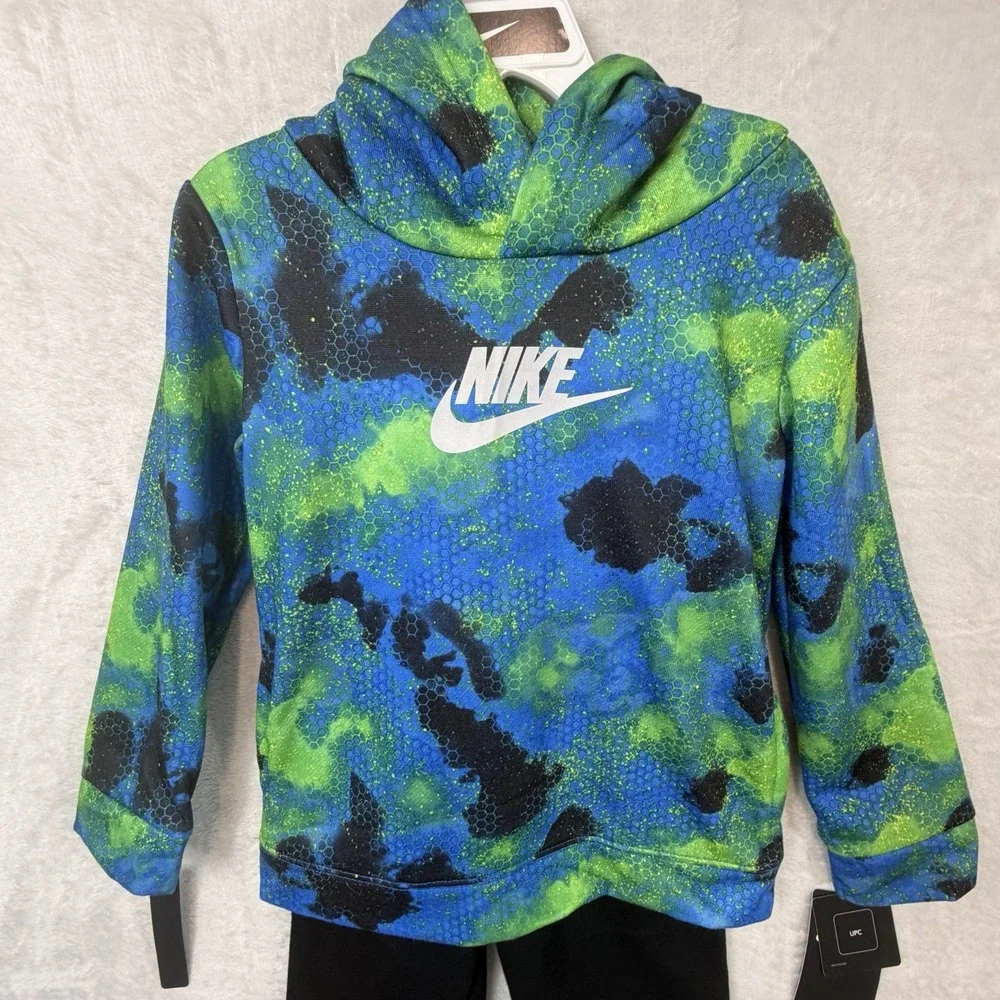Nike Hoodie Jogger Sweatpants 2 Pc Boys 4T Black Blue Green Fleece Pockets NWT